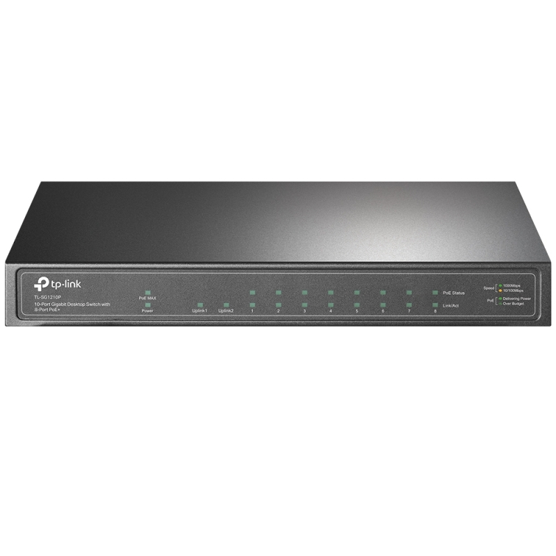 سوئیچ رومیزی 10 پورت گیگابیتی TP-LINK با 8 پورت PoE+ (TL-SG1210P)