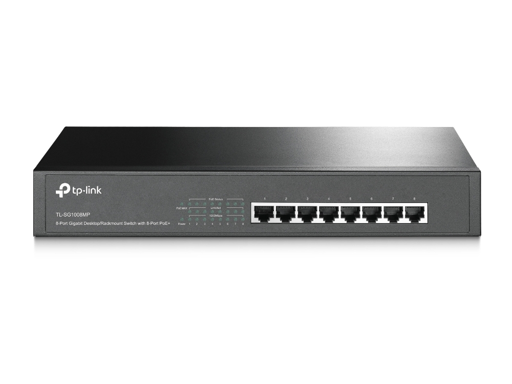 سوئیچ دسکتاپ/رکمونت 8 پورت گیگابیتی TP-LINK با 8 پورت PoE+ (TL-SG1008MP)