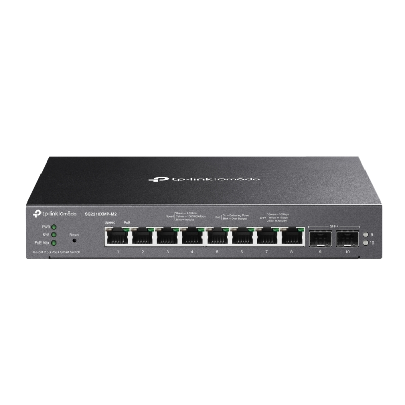 سوئیچ هوشمند TP-LINK Omada 8-Port 2.5GBASE-T و 2-Port 10GE SFP+ با 8 پورت PoE+ (SG2210XMP-M2)