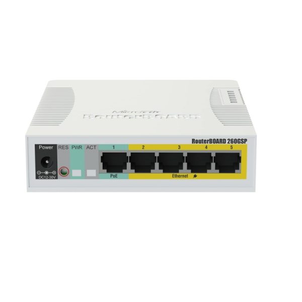 سوئیچ هوشمند ابری MIKROTIK (RB260GSP) (CSS106-1G-4P-1S)