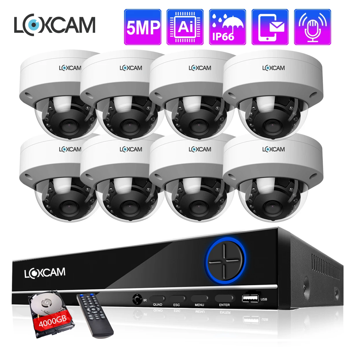 امنیت دوربین مداربسته LOXCAM H.265+ 8CH 4K NVR 5MP 4MP