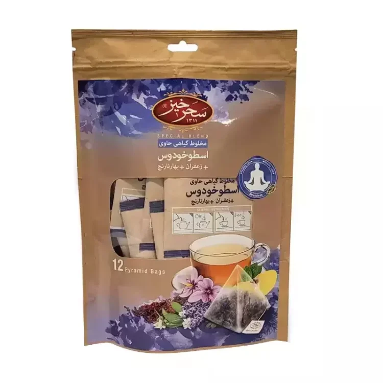 دمنوش سلامتی زعفران و اسطوخودوس 12 عددی سحرخیز پاکت کرافت